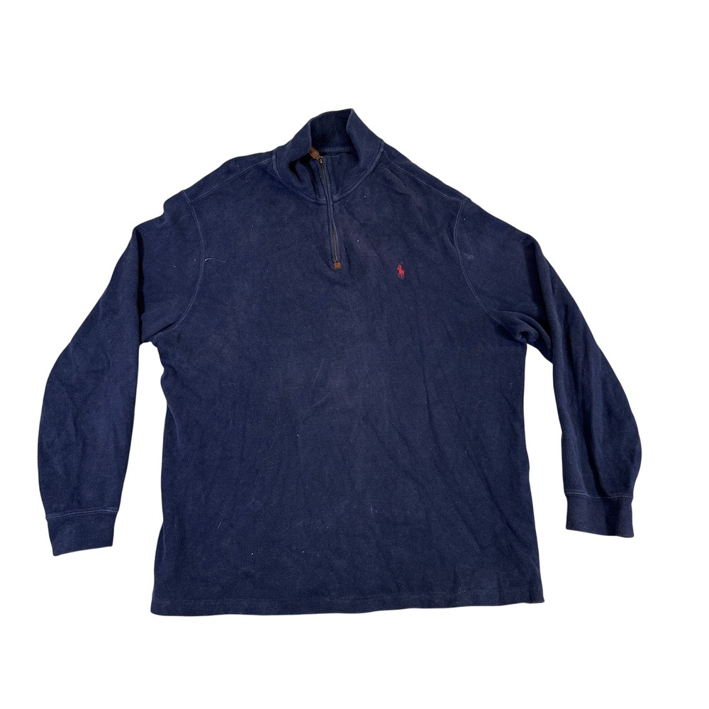 Polo Ralph Lauren Mens XL Navy Blue 100% Cotton Quarter Zip Pullover Sweater